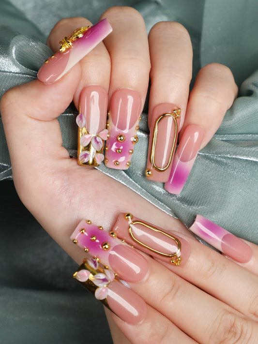 Pinky Promise Square Shape Handmade Luxury Medium Length Pink Press On Nail Set For Beginner Daily Wear Party Dinner