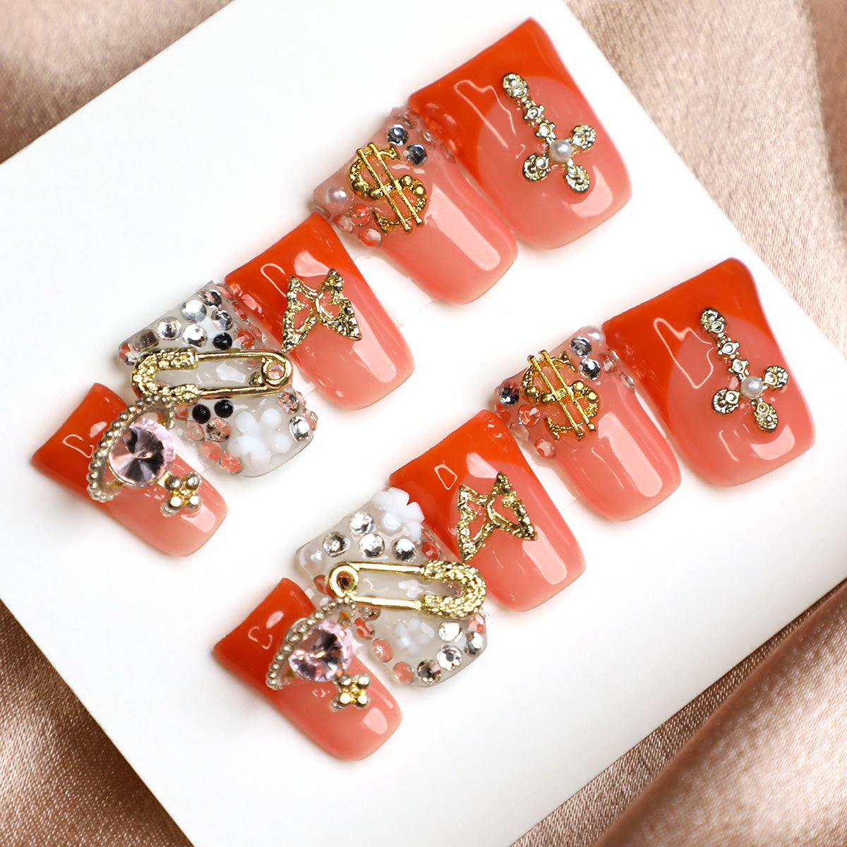 Sunset Glow Handmade Press-On Nails Full-Cover Acrylic Reusable 10 Sets