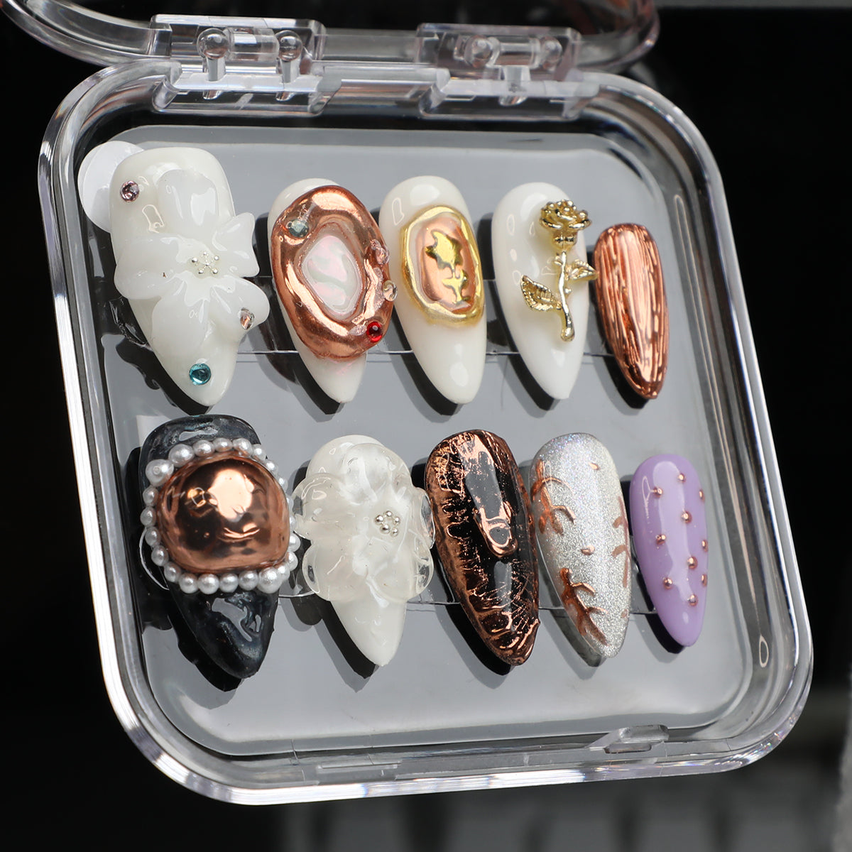 Solar Whisper Handmade Almond Acrylic Press On Nails Reusable Fake Nail Set Glam Design Long Lasting Nail Set For Beginner Daily Wear Party Prom Includes Application Kit