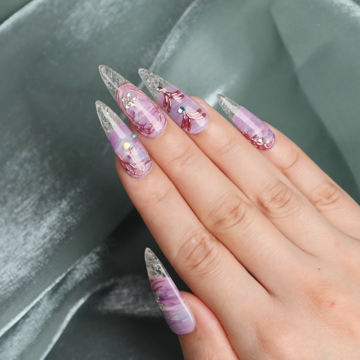 Twilight Charm Handmade Purple Stiletto Acrylic Press On Nails Icy Top For Beginner Party Daily Wear Event
