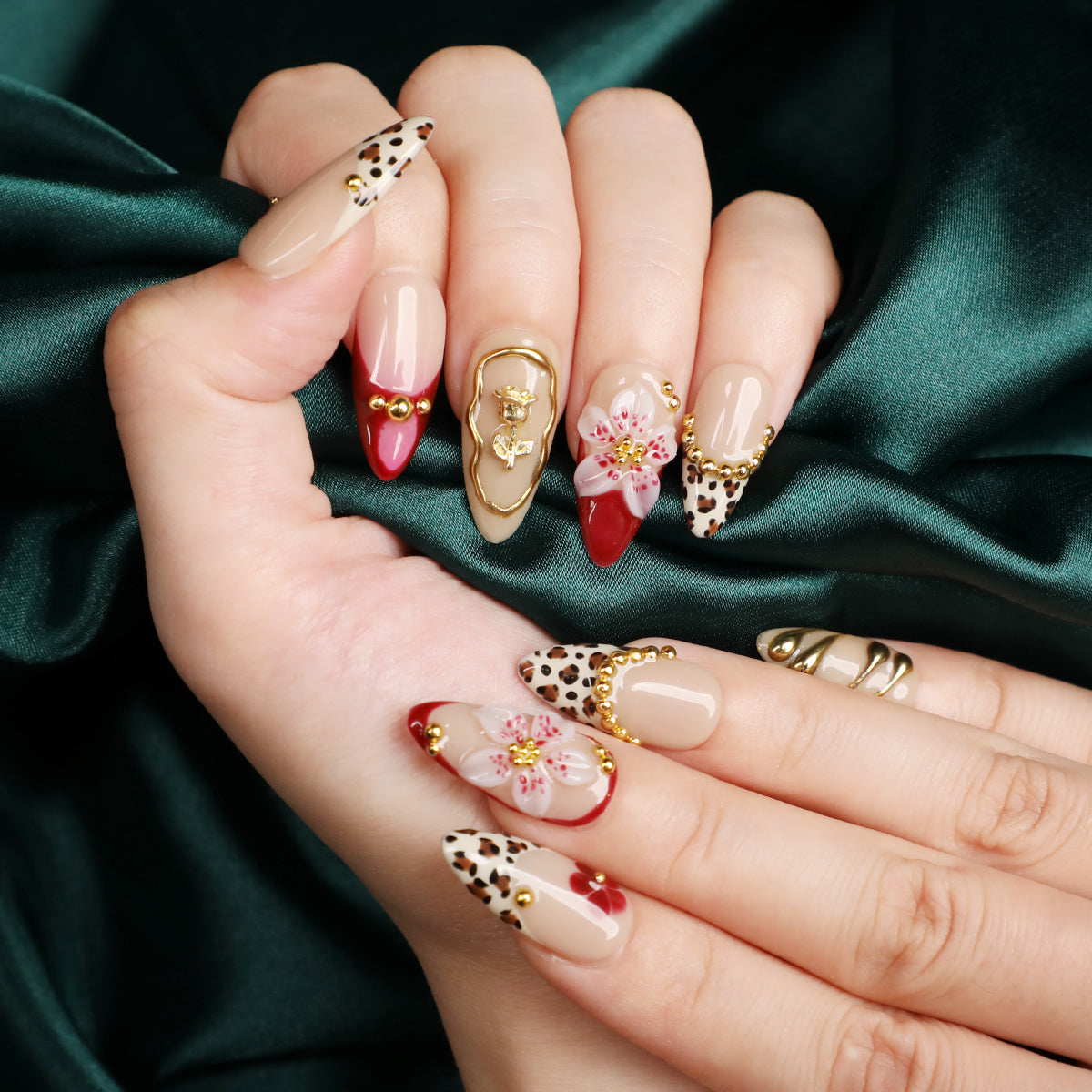 Wild Rose Short Almond Luxury Press On Nail Set for Beginner Daily Wear Party Event with Elegant Glamorous Look