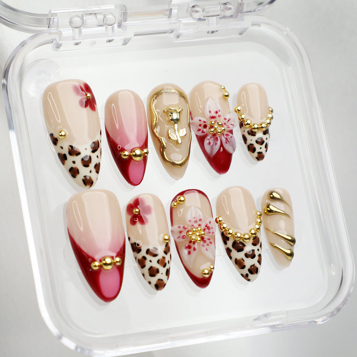 Wild Rose Short Almond Luxury Press On Nail Set for Beginner Daily Wear Party Event with Elegant Glamorous Look