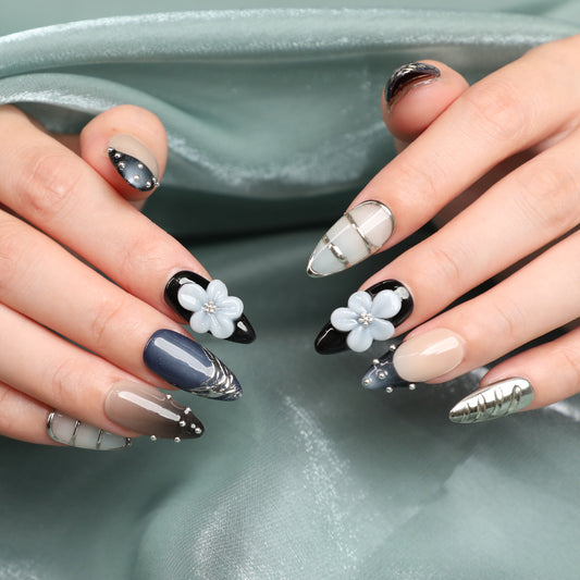 Lunar Whisper Short Almond Shape Handmade Luxury Press On Nail Set For Beginner Daily Wear Party Dinner