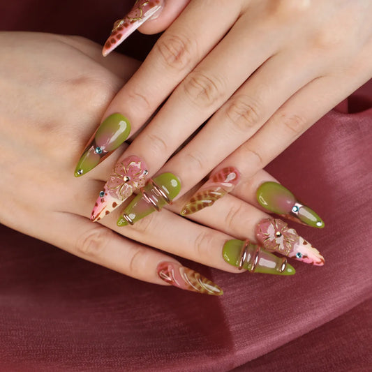 Wild Glow Stiletto Handmade Press On Nail Set