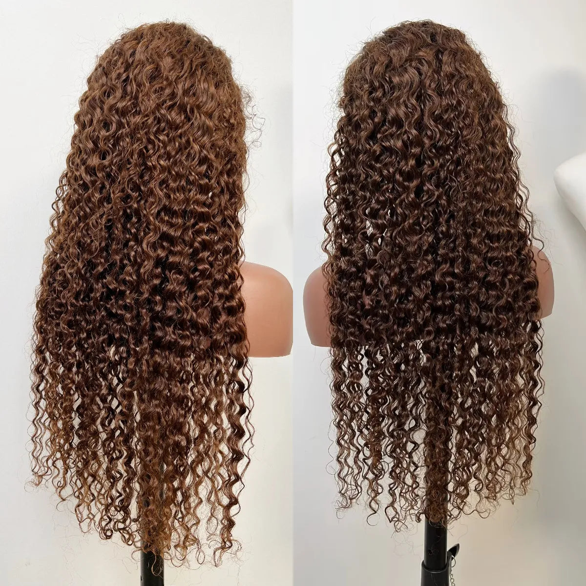 Color 4 Brown Water Wave Full 13*4 Transparent Lace Frontal Wig 26 Inch 250% Density