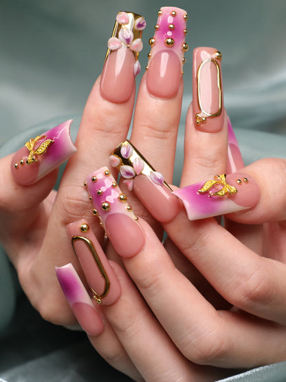 Pinky Promise Square Shape Handmade Luxury Medium Length Pink Press On Nail Set For Beginner Daily Wear Party Dinner