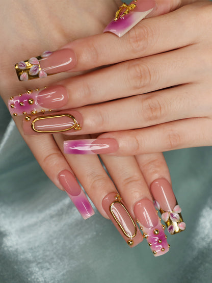 Pinky Promise Square Shape Handmade Luxury Medium Length Pink Press On Nail Set For Beginner Daily Wear Party Dinner