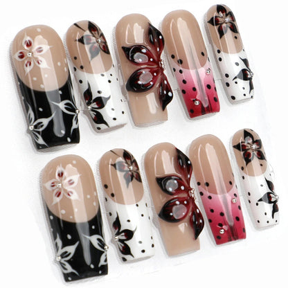 Rose-butterfly Kiss Handmade Luxury Square Acrylic Press On Nail