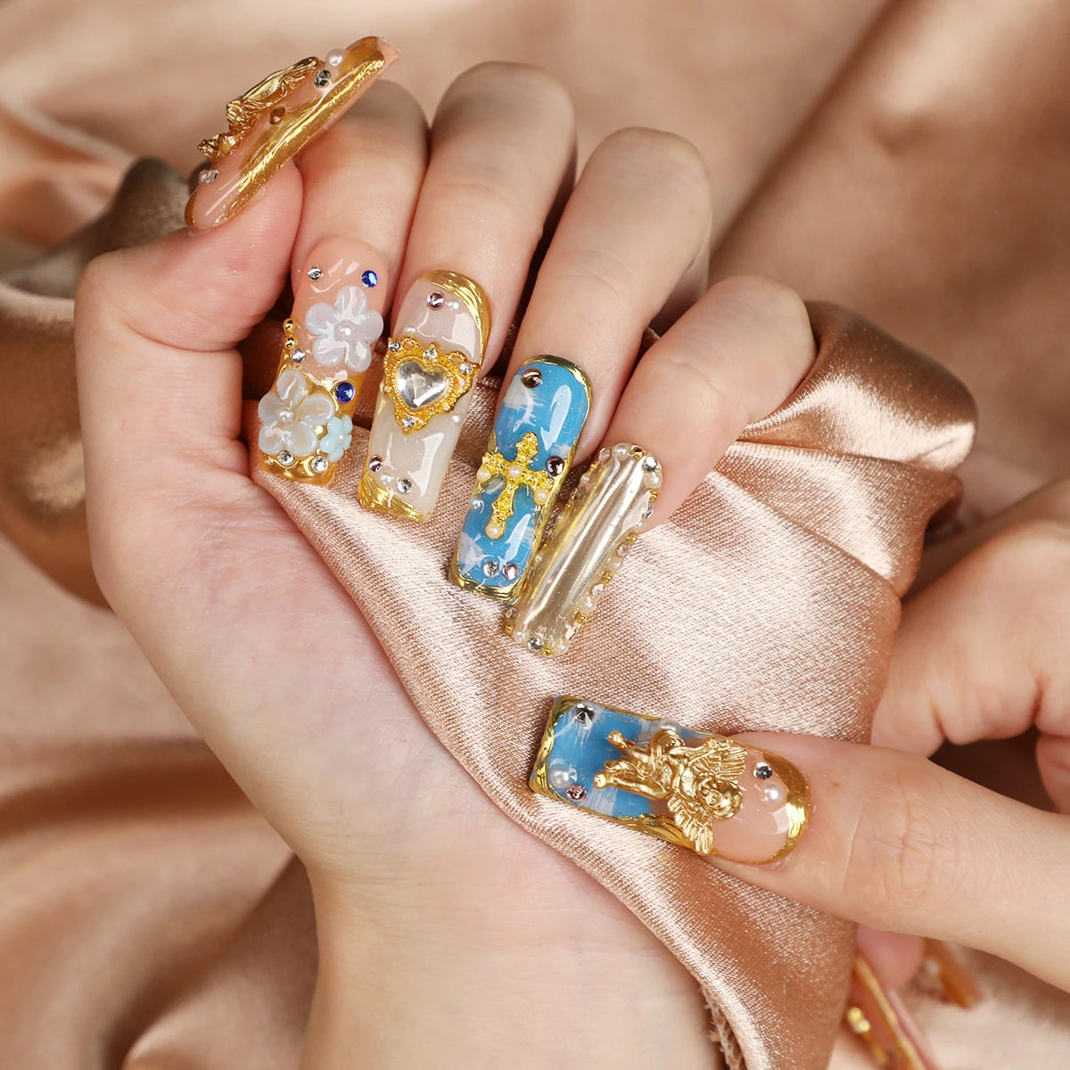 Baroque Bloom Luxury Handmade Square Acrylic Press On Nail