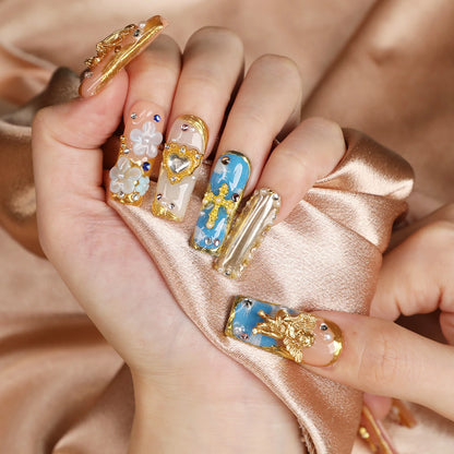 Baroque Bloom Luxury Handmade Square Acrylic Press On Nail