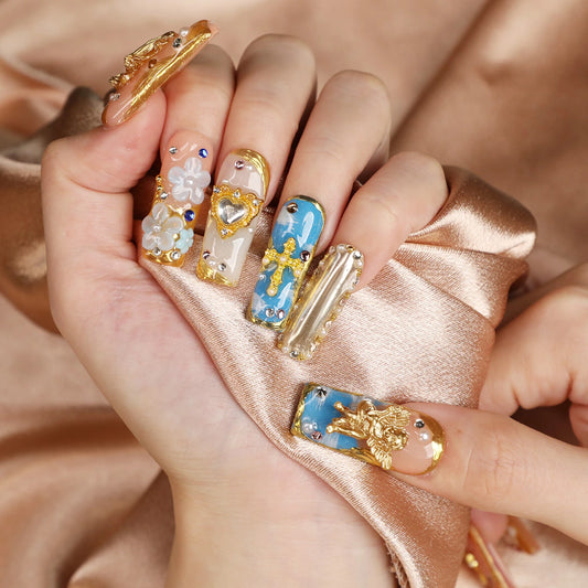 Baroque Bloom Luxury Handmade Square Acrylic Press On Nail