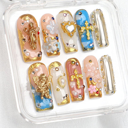 Baroque Bloom Luxury Handmade Square Acrylic Press On Nail