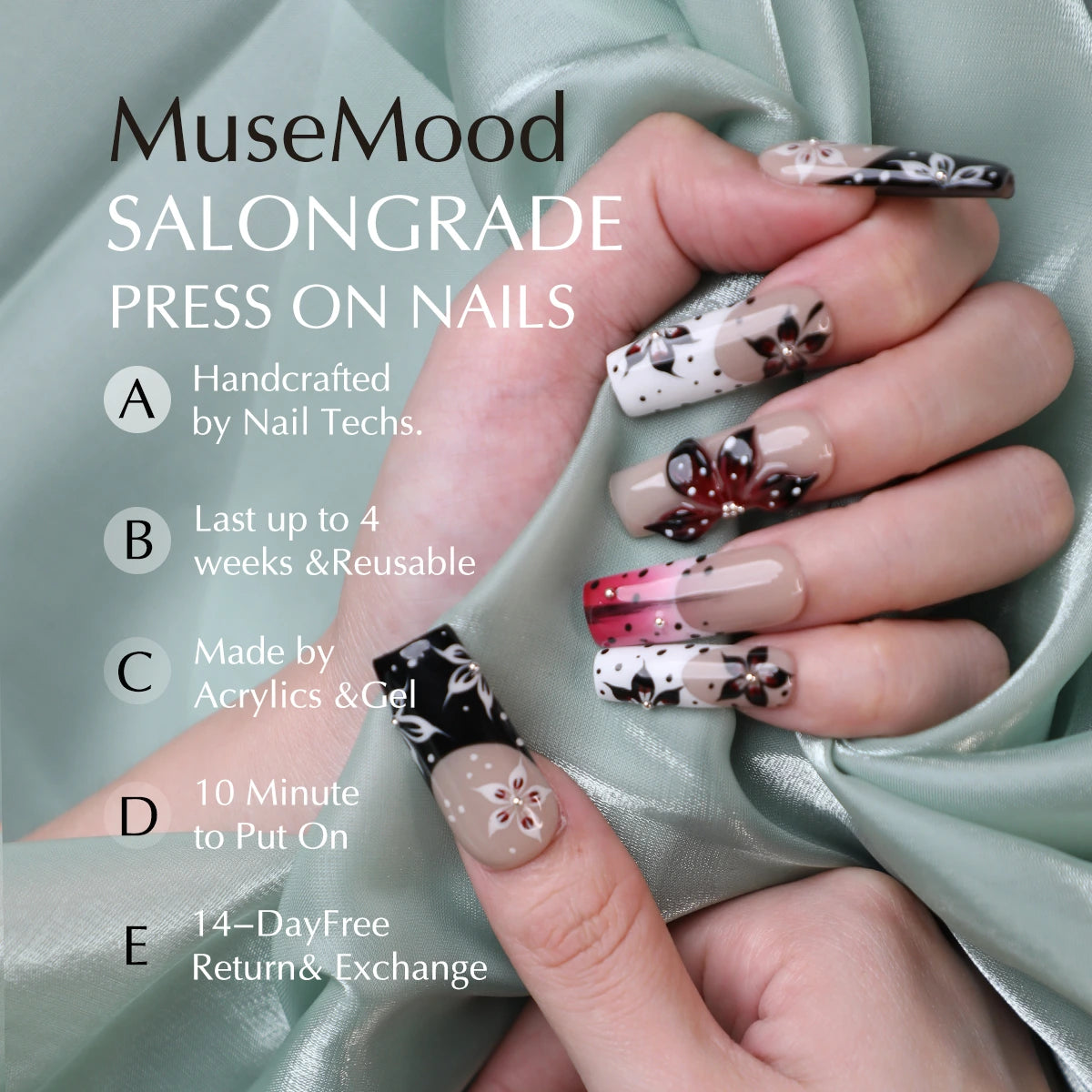 Rose-butterfly Kiss Handmade Luxury Square Acrylic Press On Nail