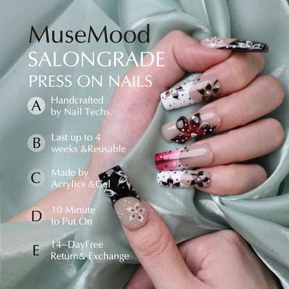 Rose-butterfly Kiss Handmade Luxury Square Acrylic Press On Nail