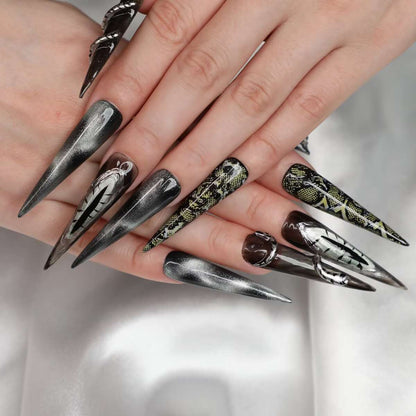 Silver Night Gothic Stiletto Press-On Nails