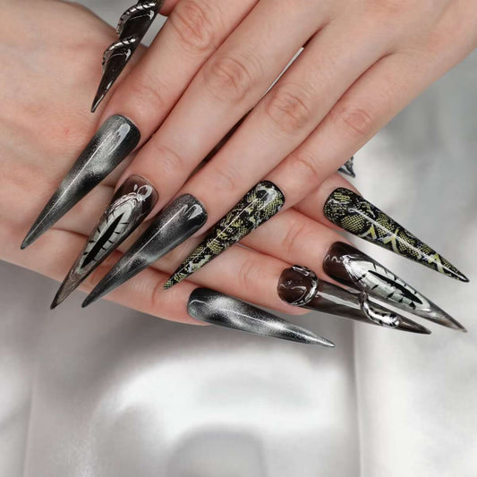 Silver Night Gothic Stiletto Press-On Nails