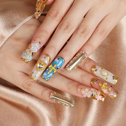 Baroque Bloom Luxury Handmade Square Acrylic Press On Nail