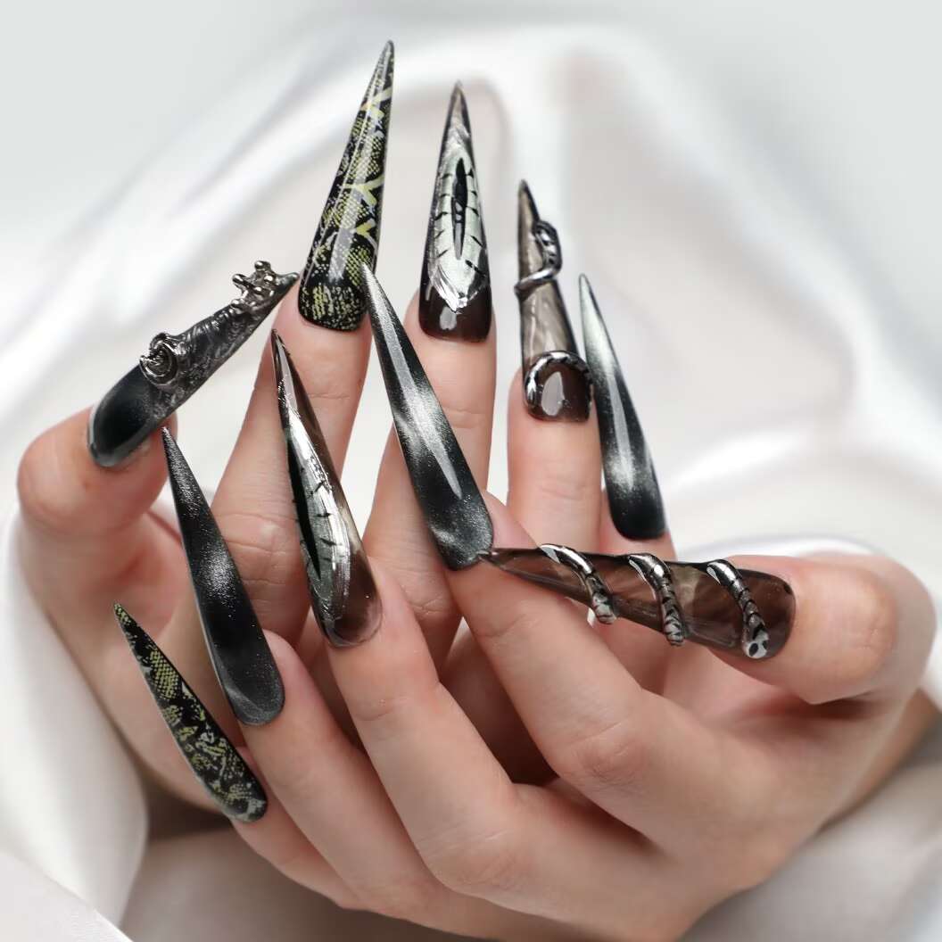 Silver Night Gothic Stiletto Press-On Nails