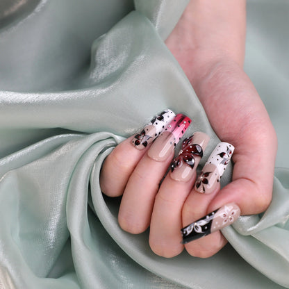 Rose-butterfly Kiss Handmade Luxury Square Acrylic Press On Nail