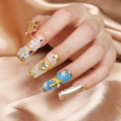 Baroque Bloom Luxury Handmade Square Acrylic Press On Nail
