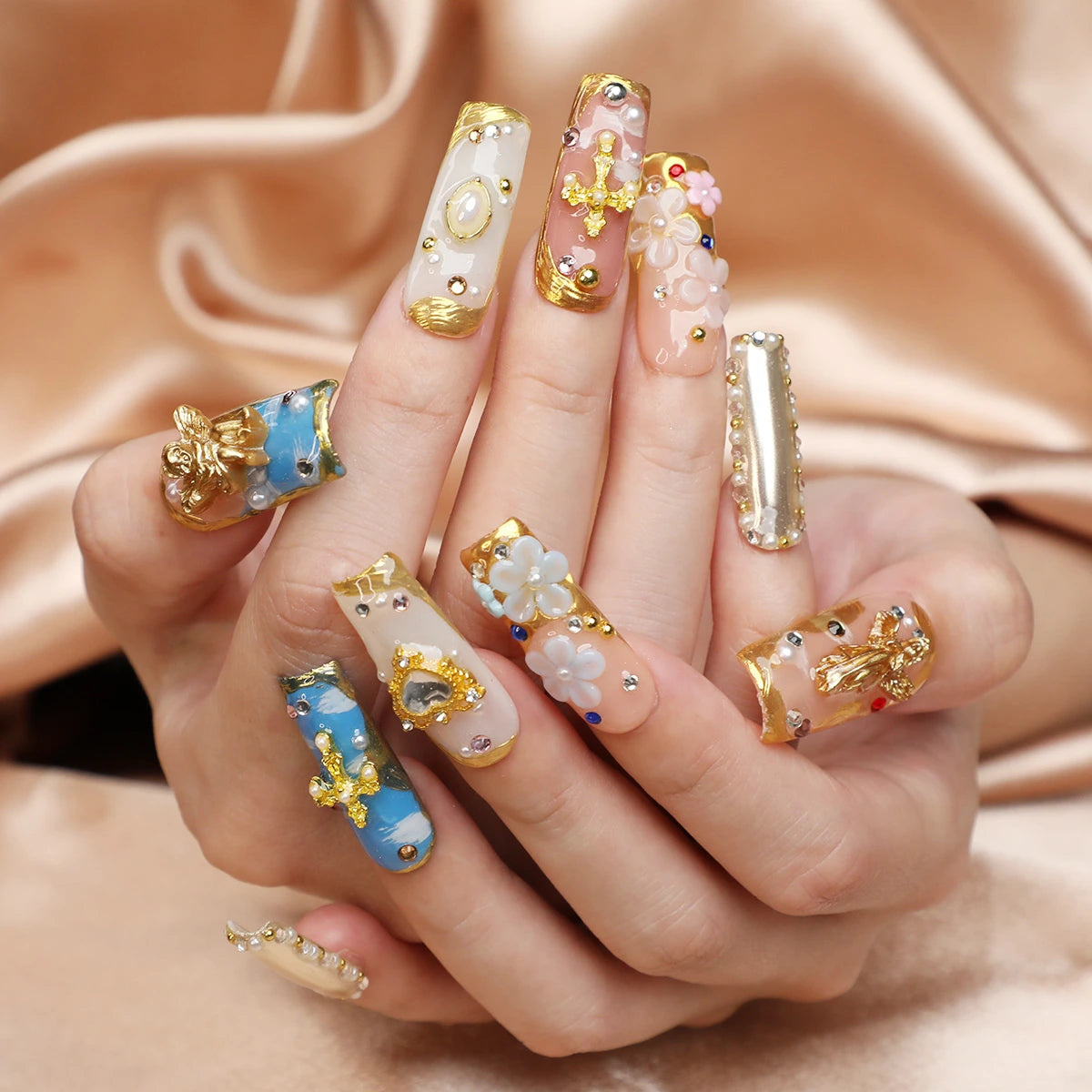 Baroque Bloom Luxury Handmade Square Acrylic Press On Nail
