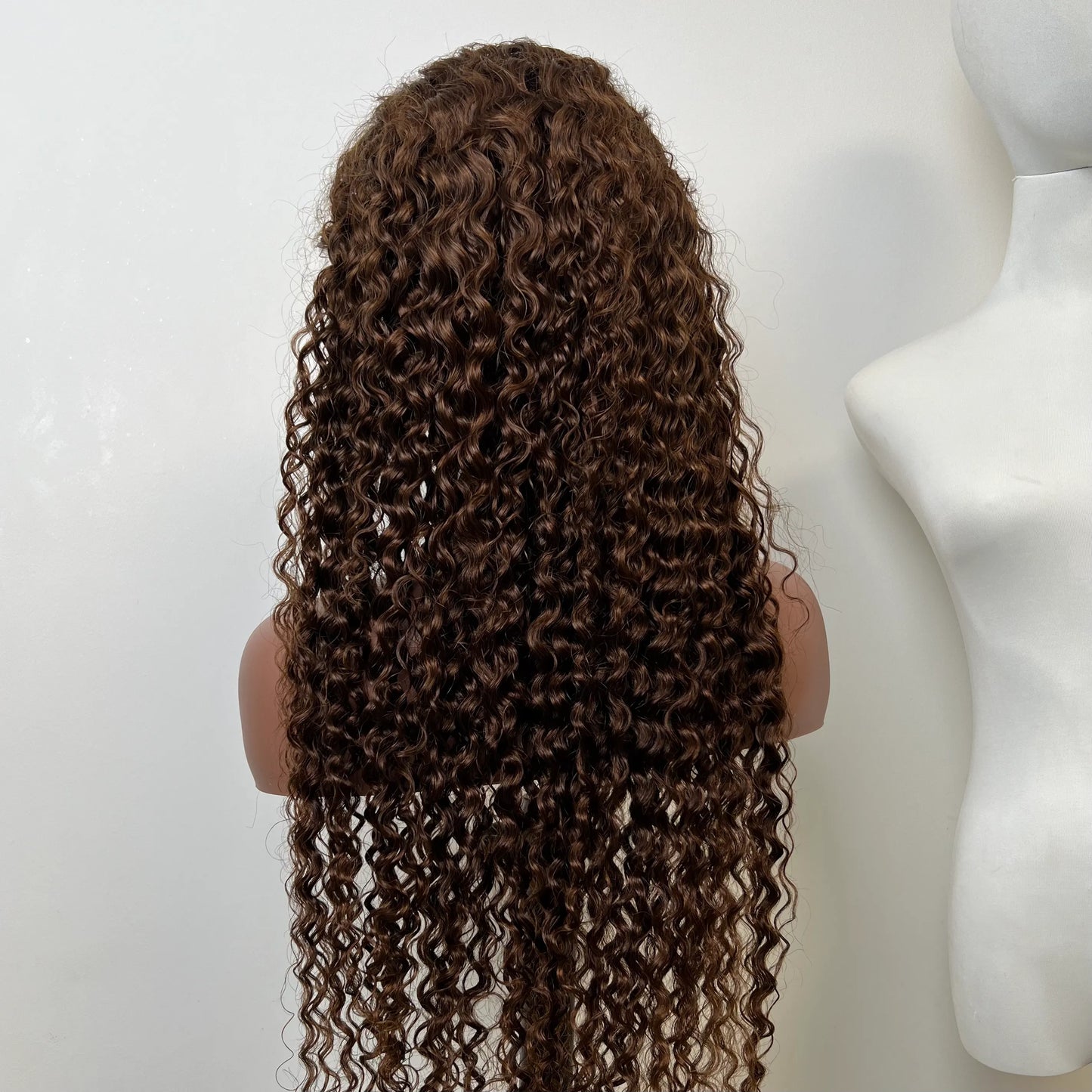Color 4 Brown Water Wave Full 13*4 Transparent Lace Frontal Wig 26 Inch 250% Density