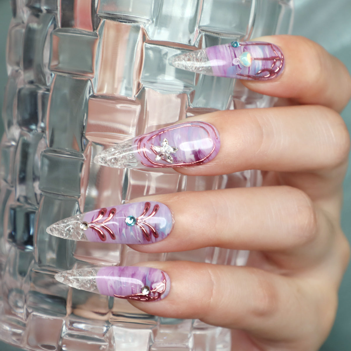 Twilight Charm Handmade Purple Stiletto Acrylic Press On Nails Icy Top For Beginner Party Daily Wear Event
