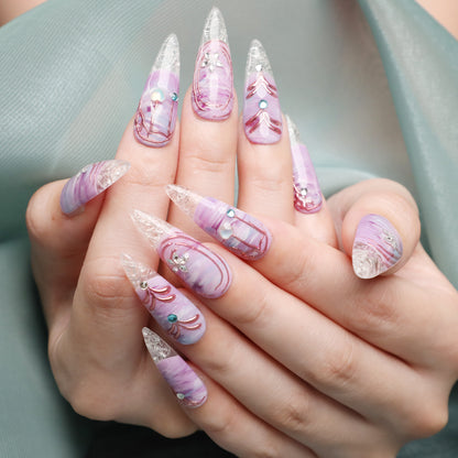 Faux Ongles en Acrylique Faits Main "Charme Crépusculaire"