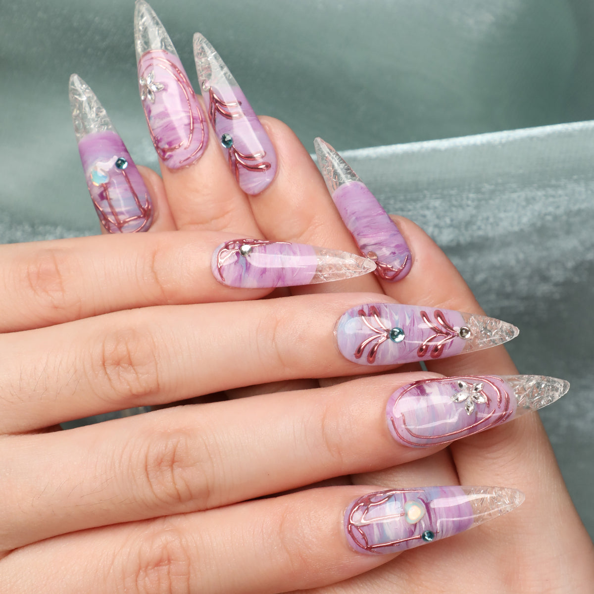 Twilight Charm Handmade Purple Stiletto Acrylic Press On Nails Icy Top For Beginner Party Daily Wear Event
