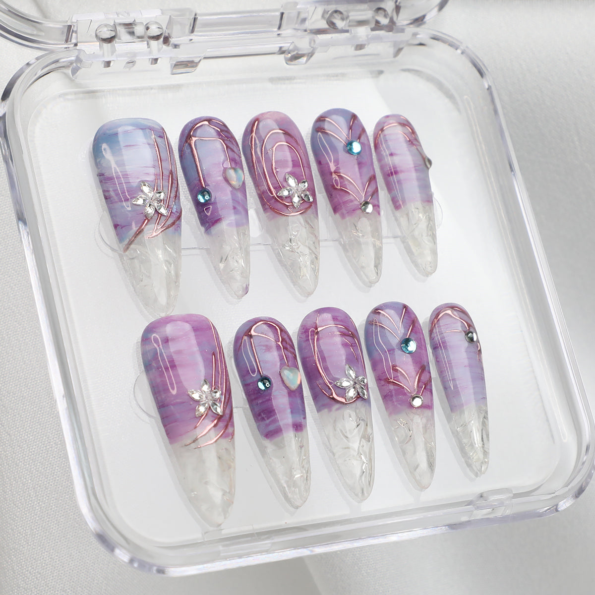 Twilight Charm Handmade Purple Stiletto Acrylic Press On Nails Icy Top For Beginner Party Daily Wear Event