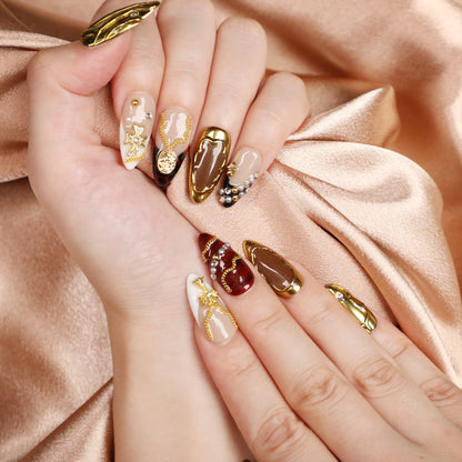 Amber Era Vintage Press On Nails Short Handmade Luxury Almond Nail Set Classic Design for Elegant Everyday Wear