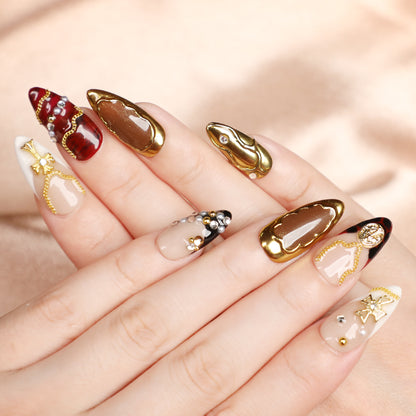Amber Era Vintage Press On Nails Short Handmade Luxury Almond Nail Set Classic Design for Elegant Everyday Wear
