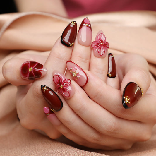 🎁 Petal Rain Handmade Short Almond Acrylic Press On Pink Nails Set For Beginner Daily Wear Dinner Party (100% off)
