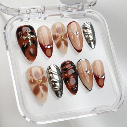 Hot Mocha Handmade Reusable Nail Set Short Almond Acrylic Brown Press On Nails For Beginner Fall Winter Nail