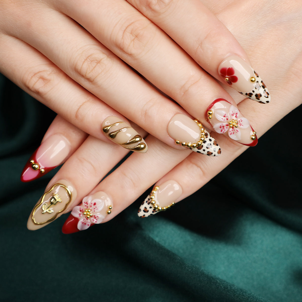 Wild Rose Short Almond Luxury Press On Nail Set for Beginner Daily Wear Party Event with Elegant Glamorous Look