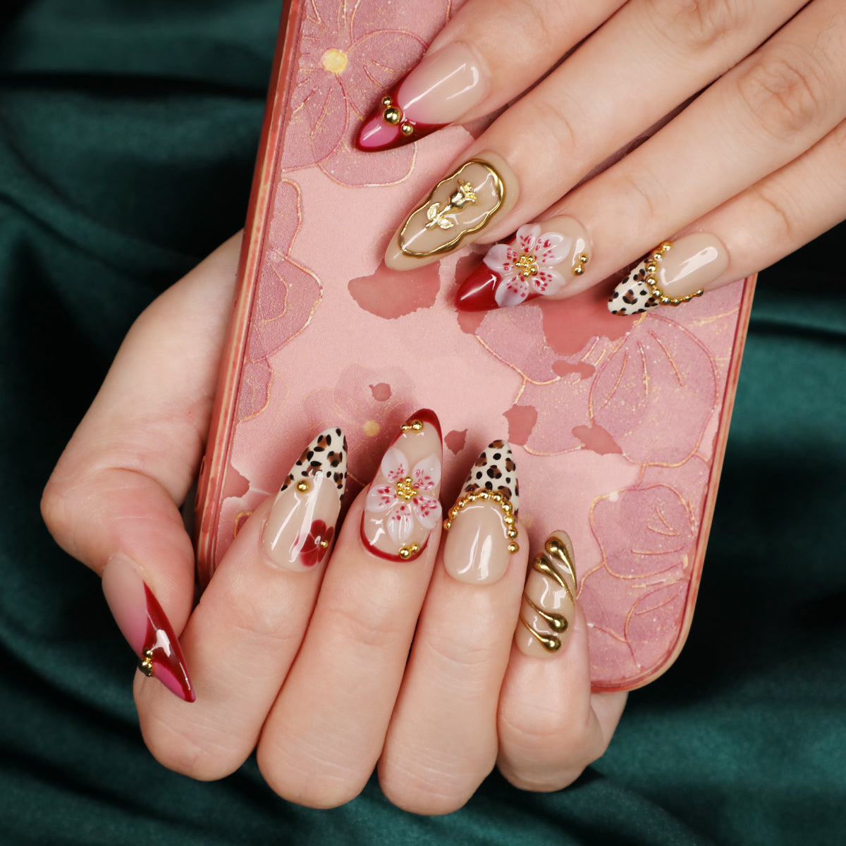 Wild Rose Short Almond Luxury Press On Nail Set for Beginner Daily Wear Party Event with Elegant Glamorous Look