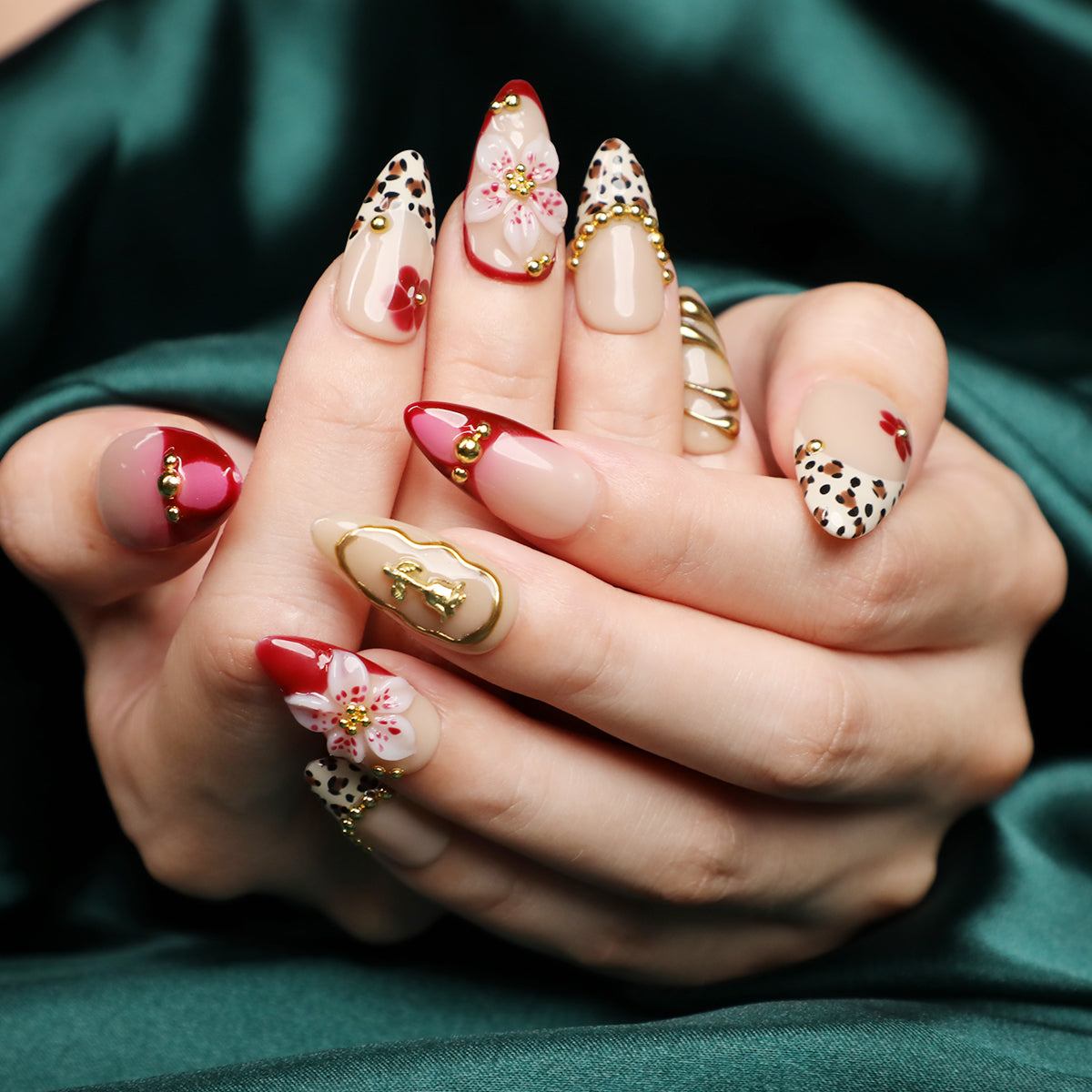 Wild Rose Short Almond Luxury Press On Nail Set for Beginner Daily Wear Party Event with Elegant Glamorous Look
