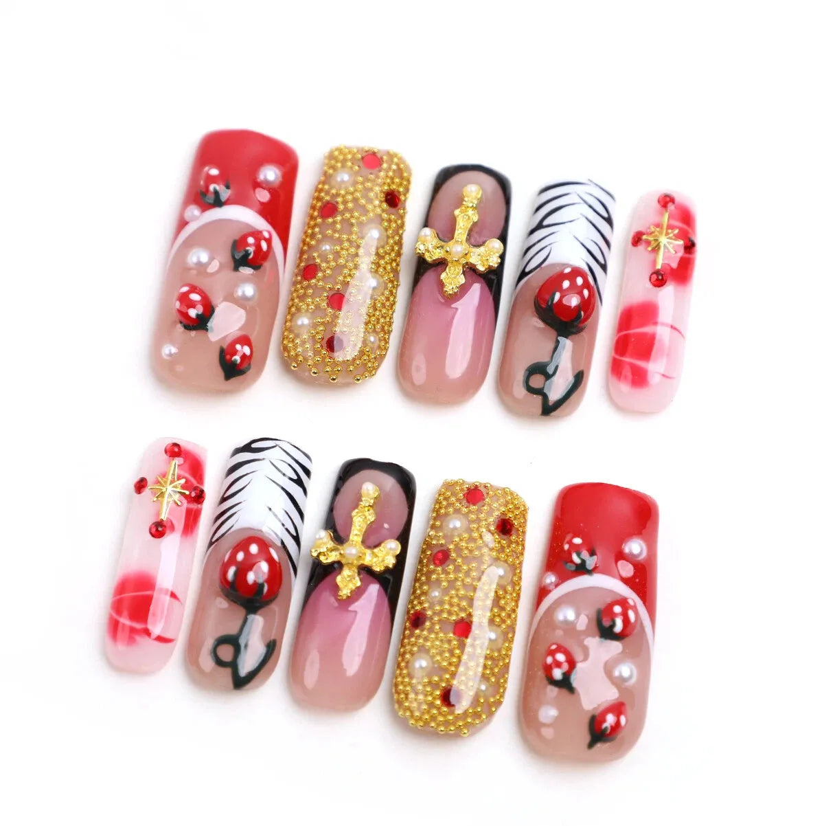 Scarlet Garden Square Press On Nails