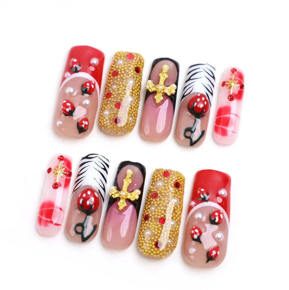Scarlet Garden Square Press On Nails