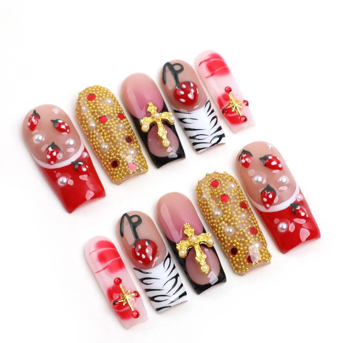 Scarlet Garden Square Press On Nails