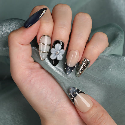 Lunar Whisper Short Almond Shape Handmade Luxury Press On Nail Set For Beginner Daily Wear Party Dinner