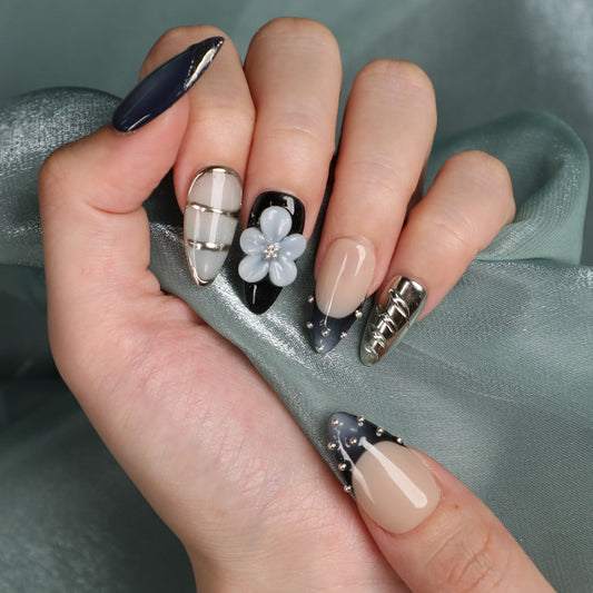 🎁 Lunar Whisper Short Almond Shape Handmade Luxury Press On Nail Set For Beginner Daily Wear Party Dinner (100% off)