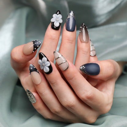 Lunar Whisper Short Almond Shape Handmade Luxury Press On Nail Set For Beginner Daily Wear Party Dinner