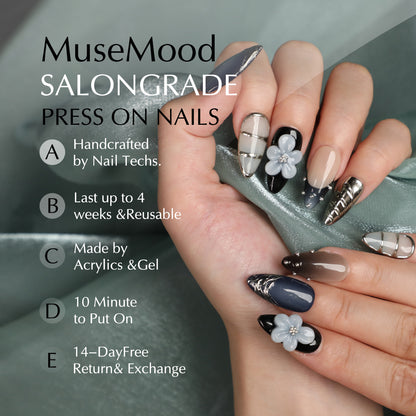 Lunar Whisper Short Almond Shape Handmade Luxury Press On Nail Set For Beginner Daily Wear Party Dinner