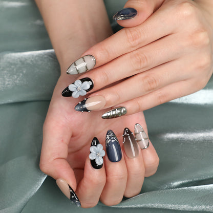 Lunar Whisper Short Almond Shape Handmade Luxury Press On Nail Set For Beginner Daily Wear Party Dinner