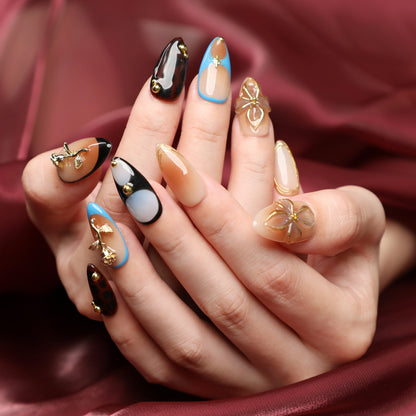 Cocoa Bloom Short Brown & Blue Nail