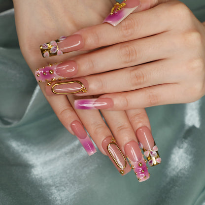 Pinky Promise Square Shape Handmade Luxury Medium Length Pink Press On Nail Set For Beginner Daily Wear Party Dinner