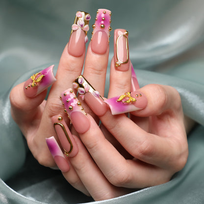 Pinky Promise Square Shape Handmade Luxury Medium Length Pink Press On Nail Set For Beginner Daily Wear Party Dinner