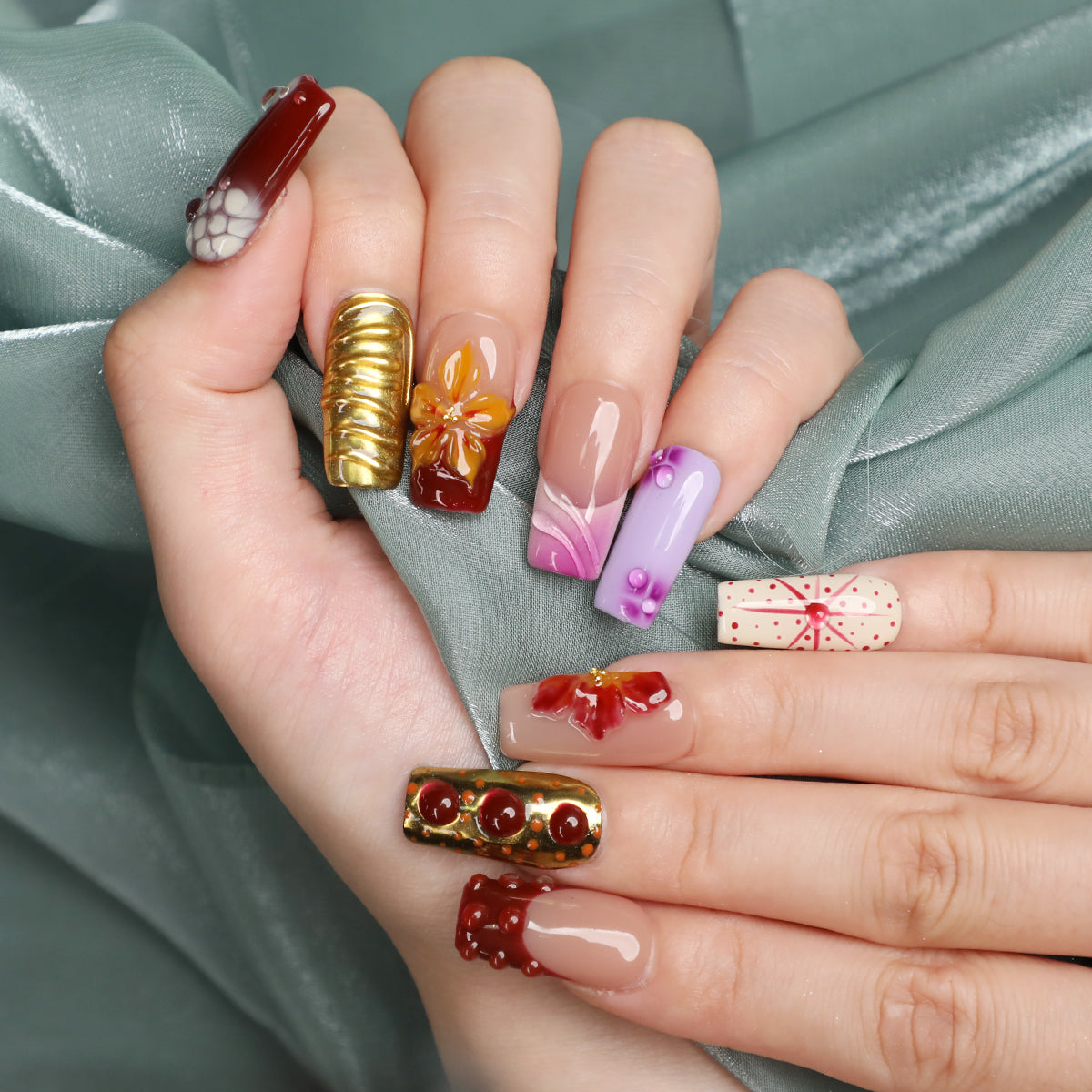 Funky Garden Short Square Handmade Luxury Press On Nail Set For Beginner Daily Wear Party Dinner