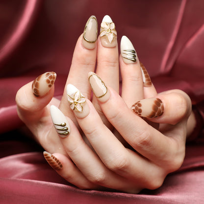 Maple Whisper Short Brown Almond Handmade Luxury Press On Nail Set For Fall Winter Beginner Daily Wear Party Dinner